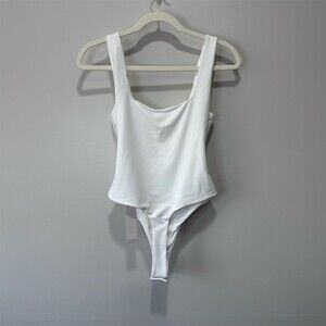 BASE by Hello Molly Bodysuit Womens M White Square Neck Sleeveless Thong